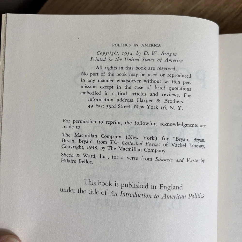 1954 Politics In America By D.W.‎ Brogan, Rough Cut-See Pictures